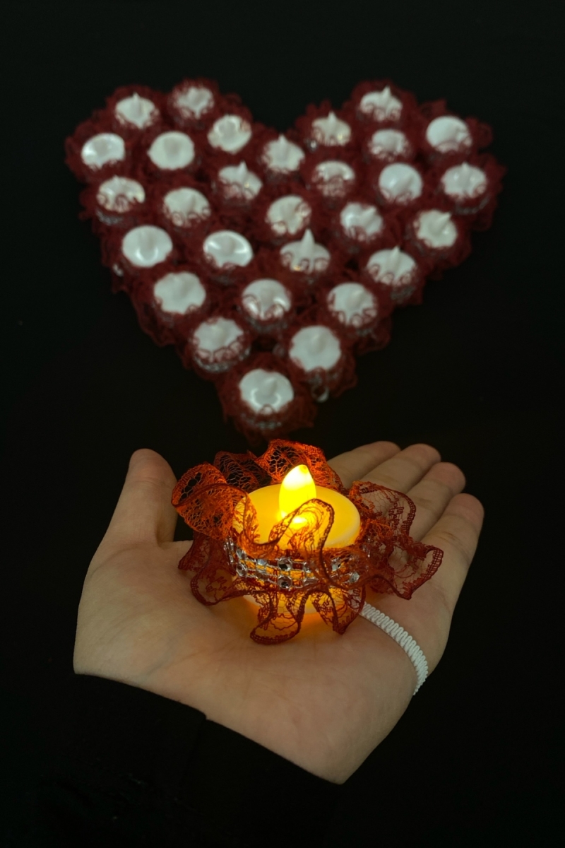 Bordo Ledli Kına El Mumu, Düğün, Nedime, Bride, Sünnet, Led Işıklı, Tealight Mum Pilli 12 Adet