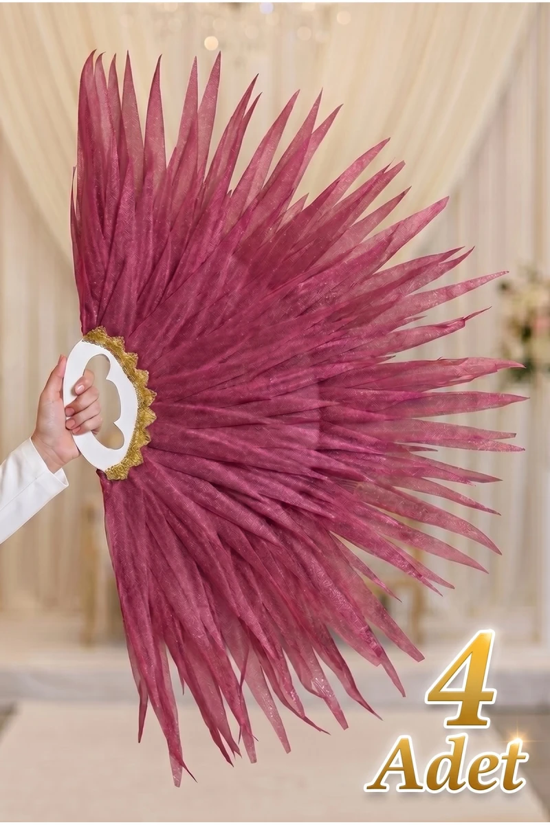 Bordo Saçaklı Dans Yelpazesi, 4 Adet Büyük Boy 120x80cm, Kına Gecesi, Bride, Organizasyon, Gösteri