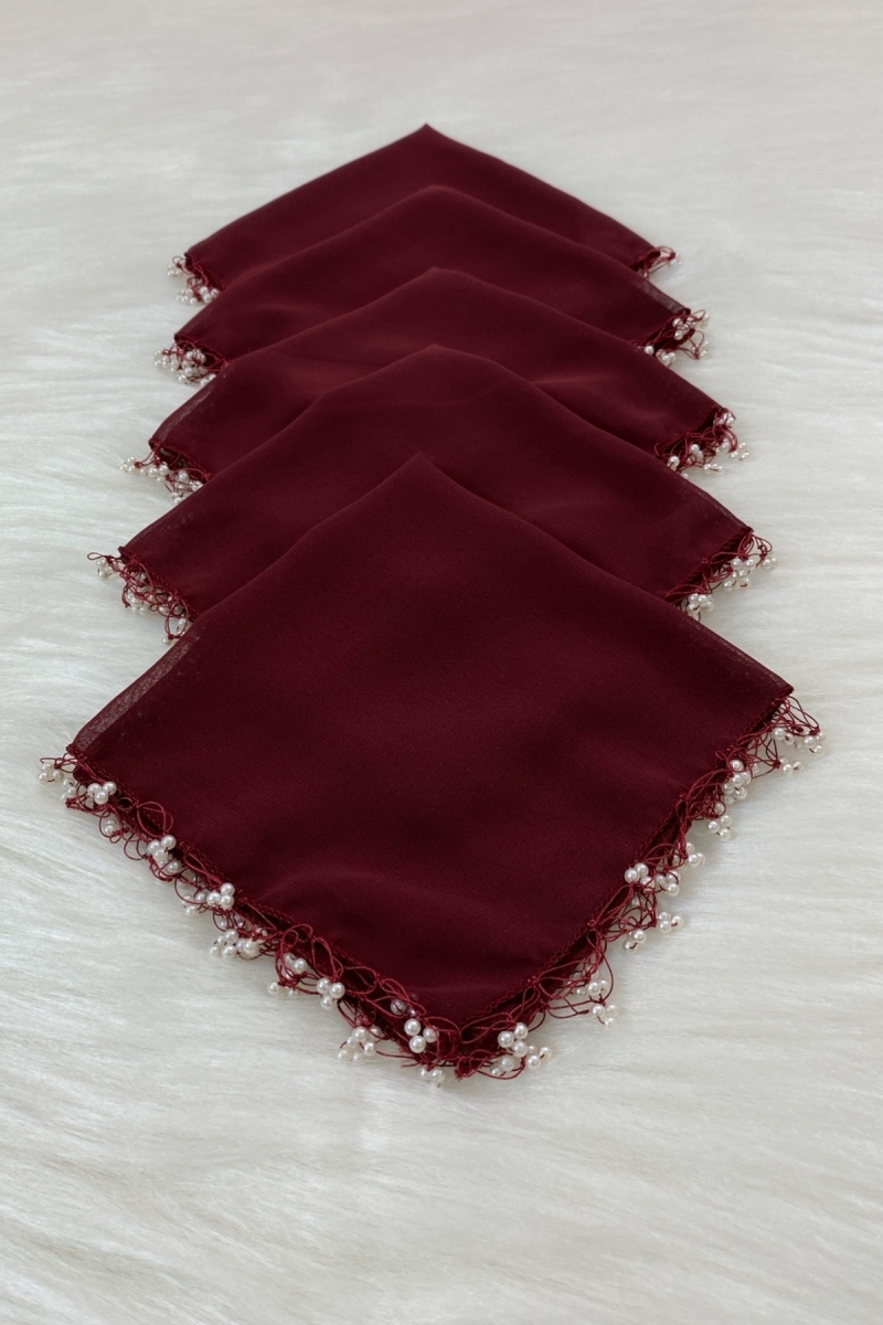 Bordo Şifon Gelin Damat Mendili, Düğün Halay Nedime Bride Parti Kına Nişan Sünnet Hediye, 1 Adet