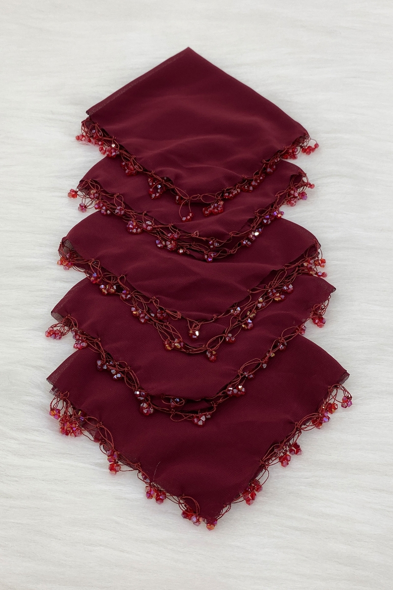 Bordo Şifon Gelin Damat Mendili, Düğün Halay Nedime Bride Parti Kına Nişan Sünnet Hediye, 10 Adet