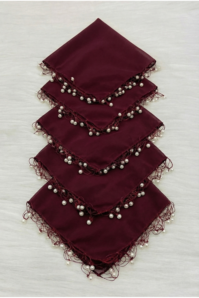 Bordo Şifon Gelin Damat Mendili, Düğün Halay Nedime Bride Parti Kına Nişan Sünnet Hediye, 10 Adet