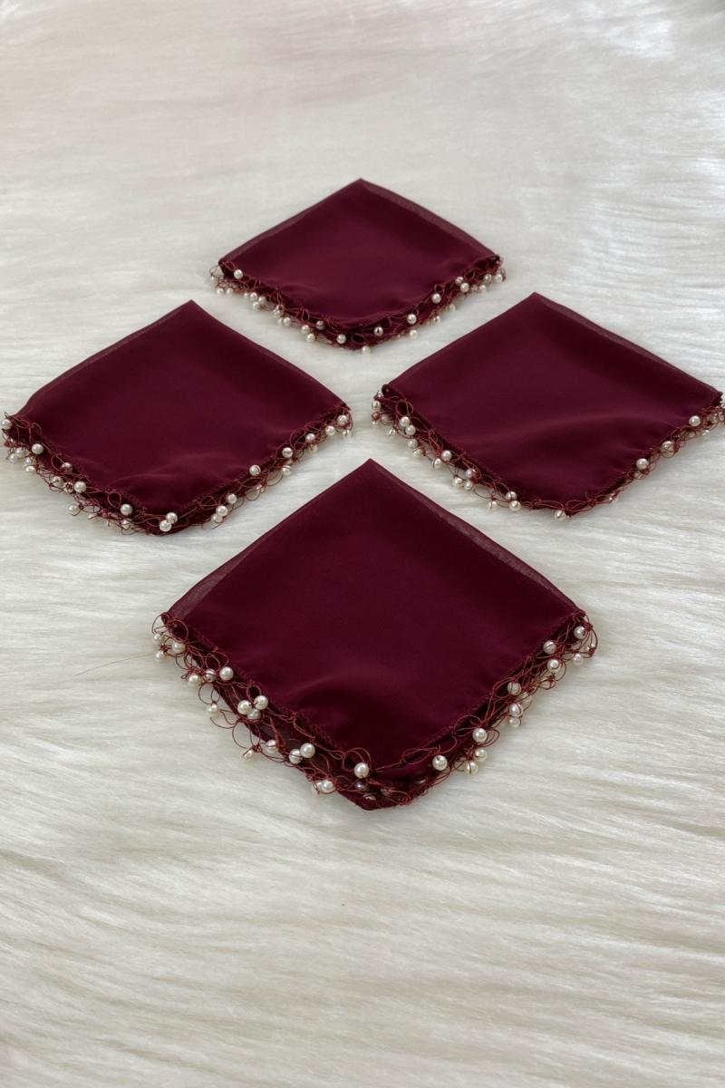 Bordo Şifon Gelin Damat Mendili, Düğün Halay Nedime Bride Parti Kına Nişan Sünnet Hediye, 5 Adet