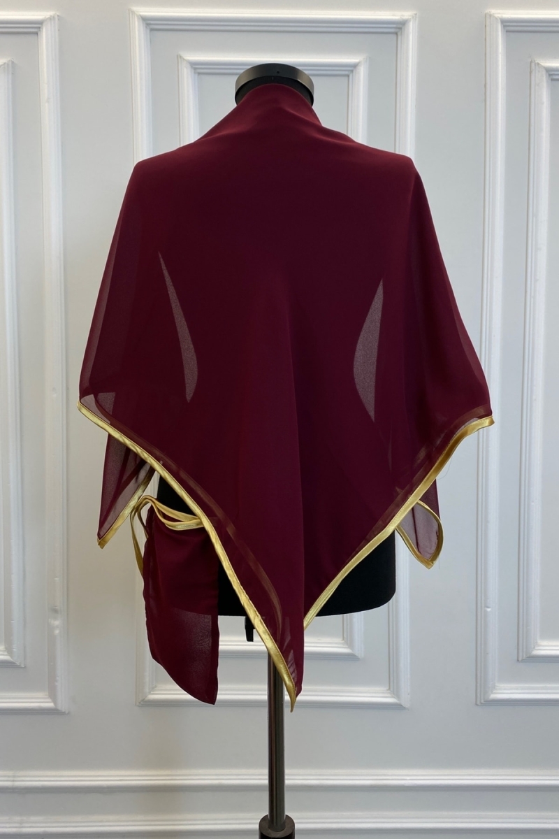 Bordo Şifon Lüks Damat Omuz Örtüsü Şalı, Sağdıç Asker Örtüsü, Sade Model