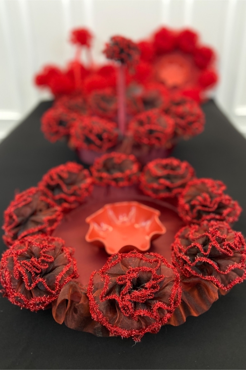 Bordo Simli Ponpon Model Kına Tepsisi