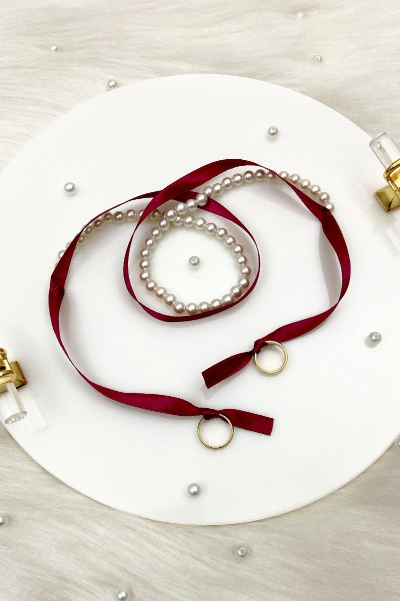 Bordo Söz Nişan Yüzük Kurdelesi, Dökülen İncili, Gelin Damat