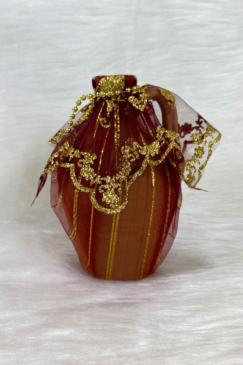 Bordo Testi, Süslü Gelin Damat Kına Gecesi Testisi, Düğün Kına Küpü, Toprak Testi