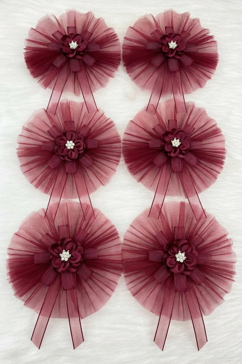 5 Adet Broşlu Bordo Konvoy Süsü Gelin Damat Bohça Çeyiz Düğün Nişan Gelin Arabası Sünnet Kına