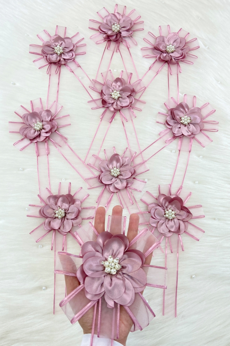 Broşlu Gül Kurusu Bohça Süsü, Gelin Damat Çeyiz Düğün Nişan Konvoy Gelin Arabası Sünnet Kına, 1Adet