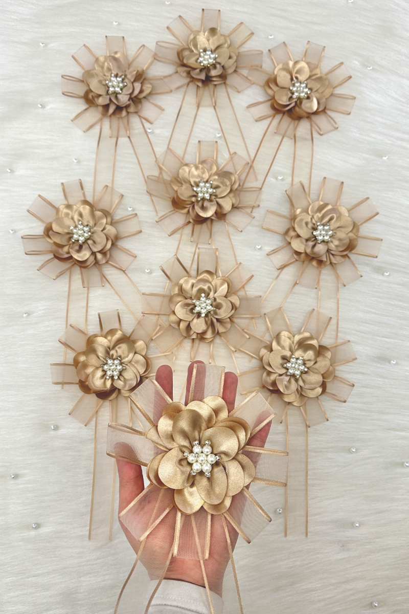 Broşlu Kapuçino Bohça Süsü, Gelin Damat Çeyiz Düğün Nişan Konvoy Gelin Arabası Sünnet Kına, 5 Adet