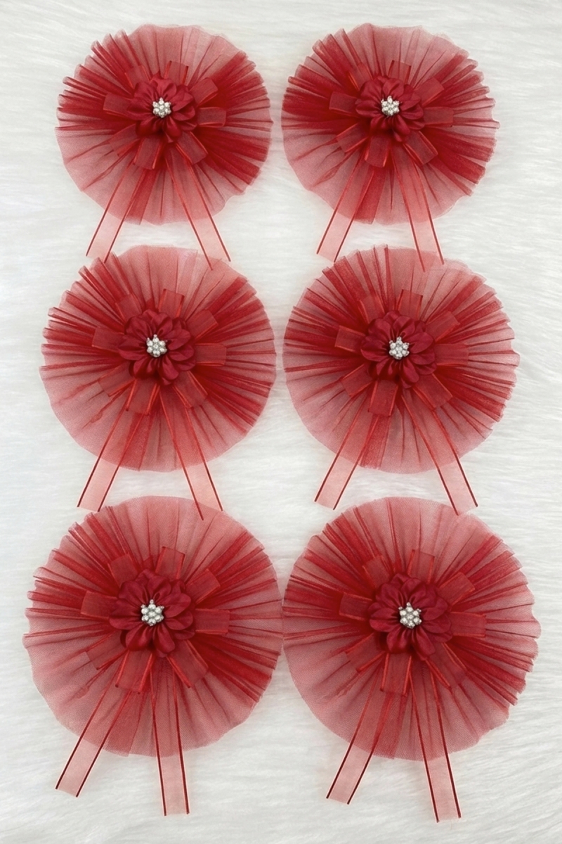 5 Adet Broşlu Kırmızı Konvoy Süsü Gelin Damat Bohça Çeyiz Düğün Nişan Gelin Arabası Sünnet Kına