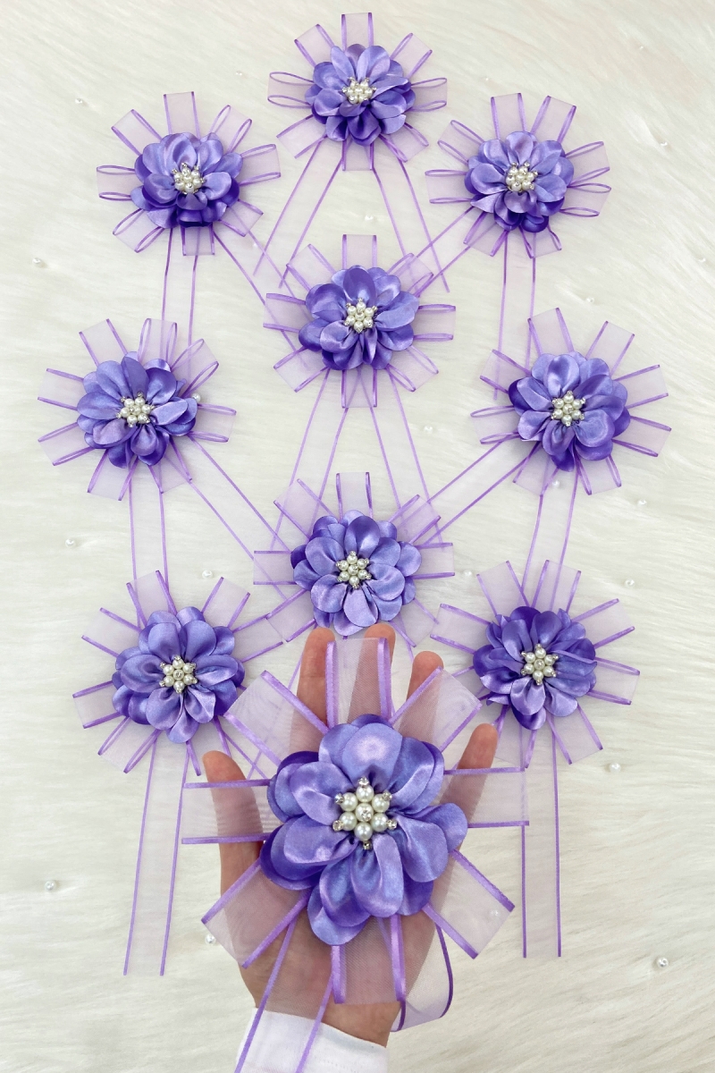 Broşlu Lila Bohça Süsü, Gelin Damat Çeyiz Düğün Nişan Konvoy Gelin Arabası Sünnet Kına Süsü 5 Adet