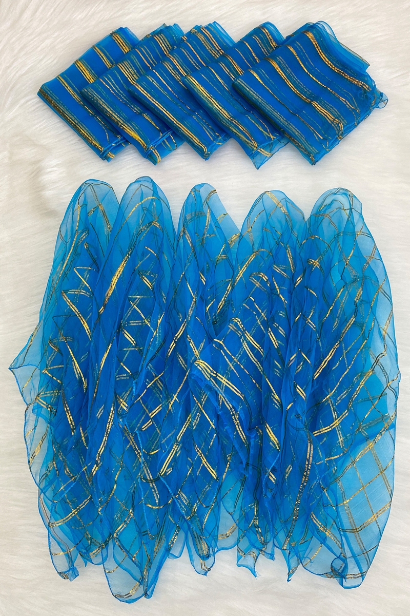 Büyük Boy 70cm Gold Simli Gelin Halay Mendili, Nedime Kına Şal, Düğün Konvoy Havlu Süsü, Mavi 1li