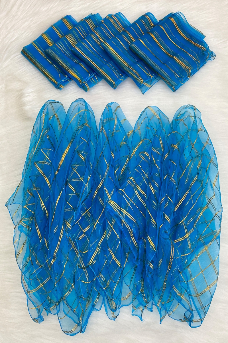 Büyük Boy 70cm Gold Simli Gelin Halay Mendili, Nedime Kına Şal, Düğün Konvoy Havlu Süsü, Mavi 5li