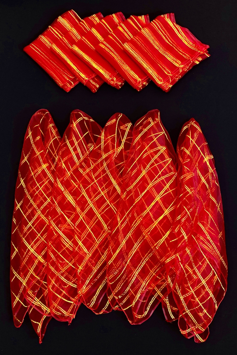 Büyük Boy 70cm Gold Simli Gelin Halay Mendili, Nedime Kına Şal, Düğün Konvoy Kırmızı 10 Adet