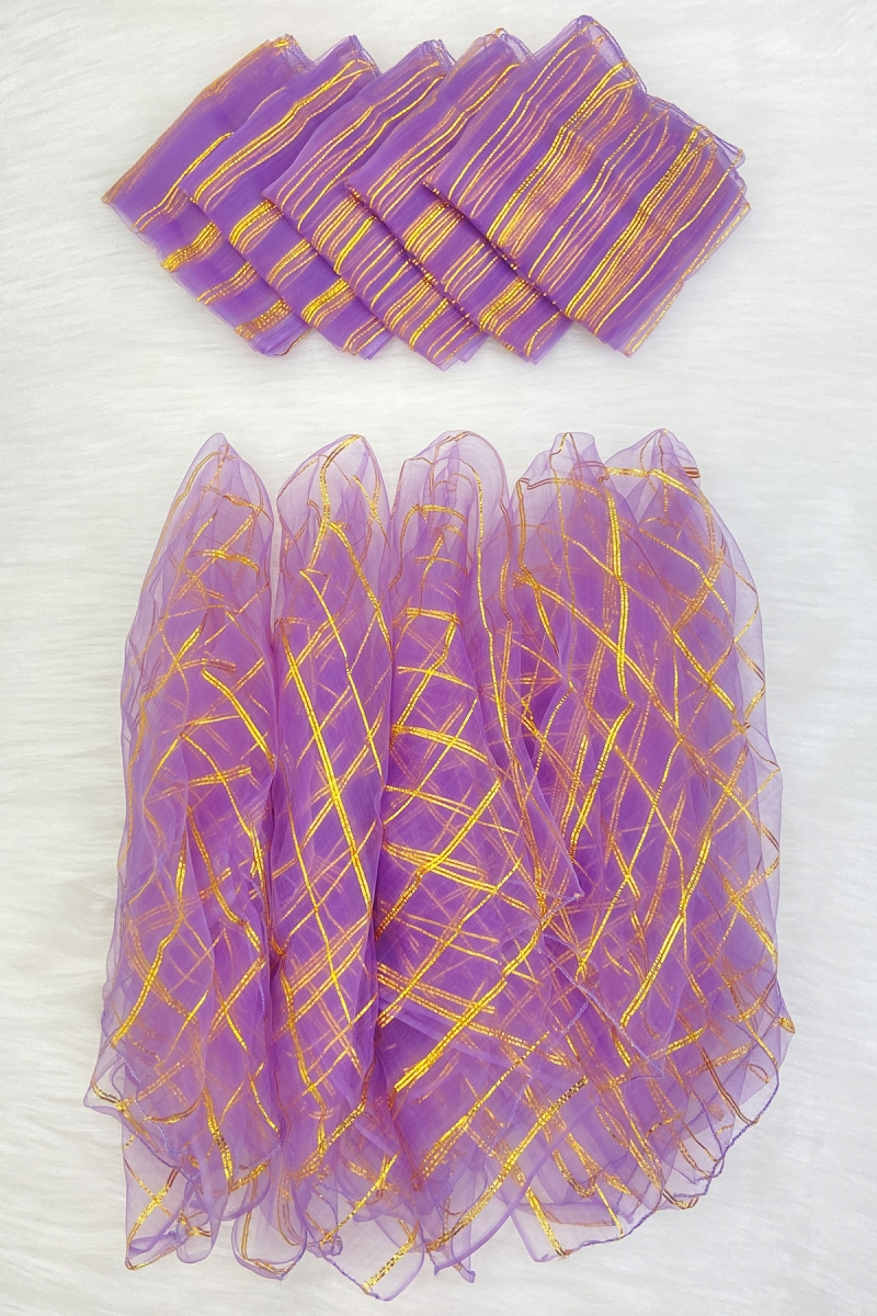 Büyük Boy 70cm Gold Simli Gelin Halay Mendili, Nedime Kına Şal, Düğün Konvoy Lila 10 Adet