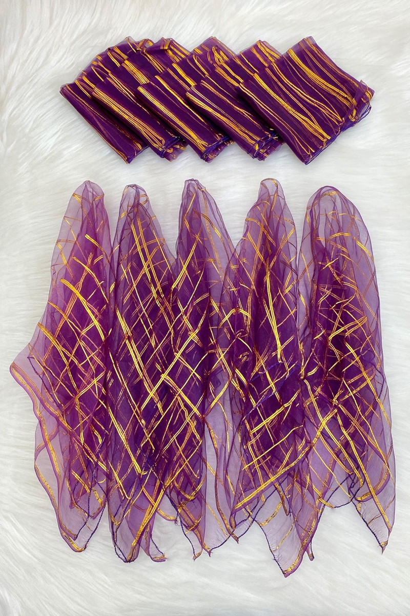 Büyük Boy 70cm Gold Simli Gelin Halay Mendili, Nedime Kına Şal, Düğün Konvoy Mürdüm 10 Adet