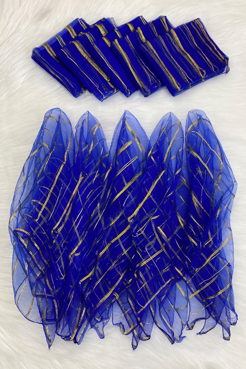 Büyük Boy 70cm Gold Simli Gelin Halay Mendili, Nedime Kına Şal, Düğün Konvoy Saks Mavi 10 Adet