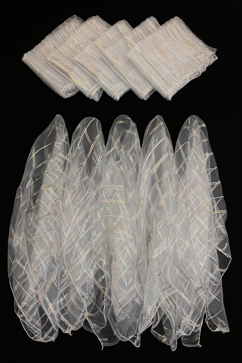 Büyük Boy 70cm Gümüş Simli Gelin Halay Mendili, Nedime Kına Şal, Düğün Konvoy Beyaz 10 Adet