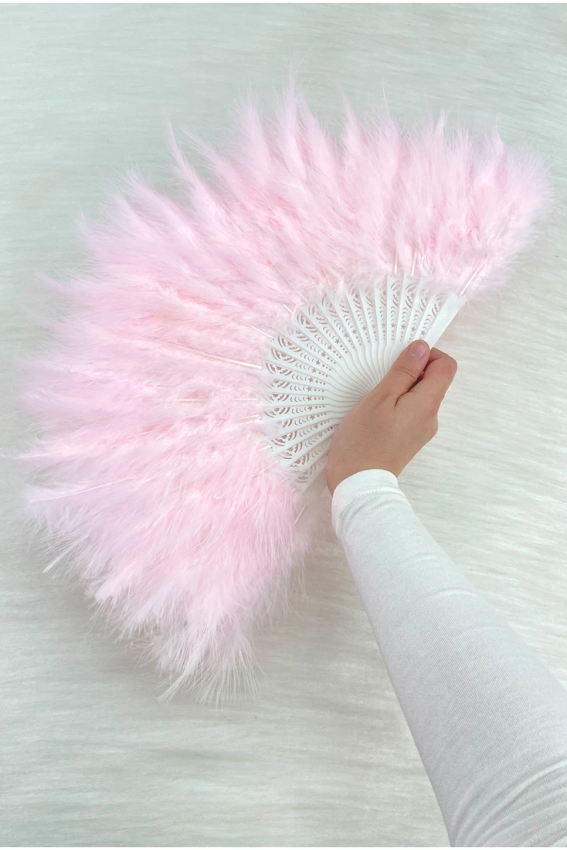 Büyük Boy Bebe Pembe Tüylü Gelin Yelpazesi, Düğün Nikah Kına Nedime Bride Sünnet Hediyelik, 1 Adet 30x50cm