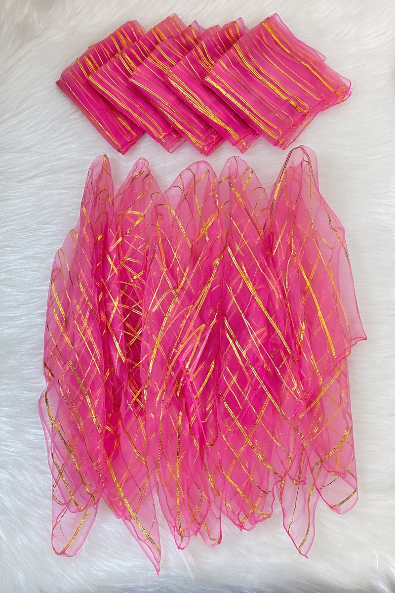 Büyük Boy Gold Simli Halay Mendili, Pembe 5 Adet, Gelin Damat Düğün Kına Sünnet Nişan Bride