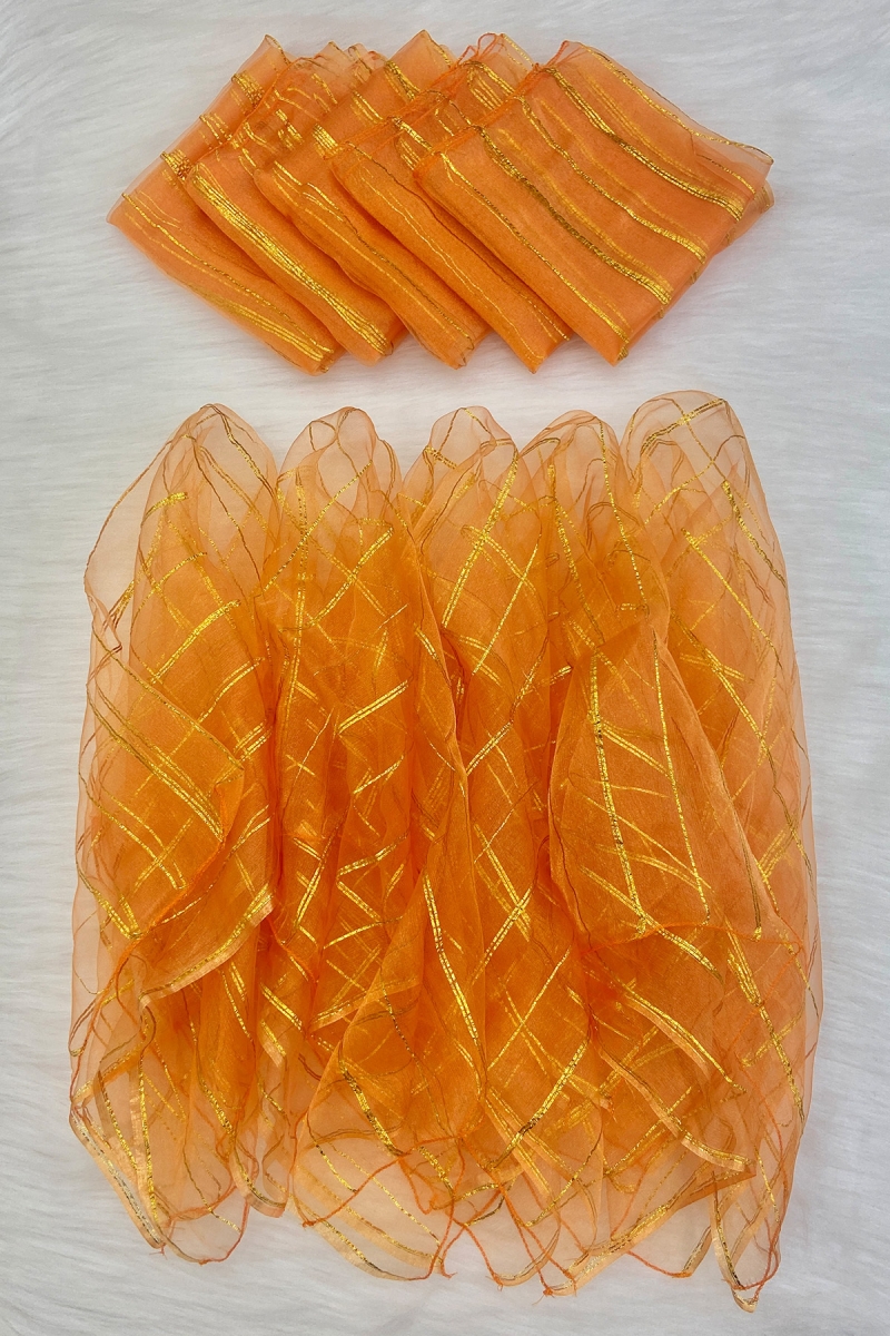 Büyük Boy Gold Simli Halay Mendili, Turuncu 5 Adet, Gelin Damat Düğün Kına Sünnet Nişan Bride