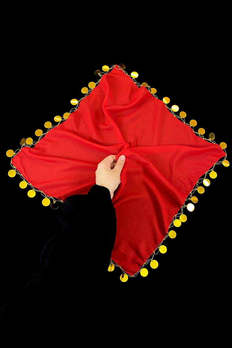 Büyük Boy Şifon Halay Mendili 50x50cm Kırmızı Gold 5 Adet Gelin Damat Düğün Kına Sünnet Nişan