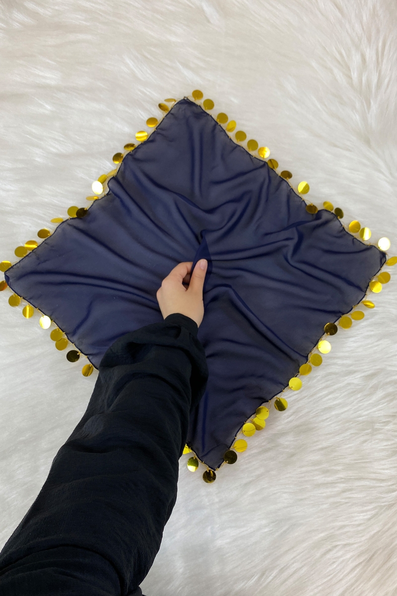 Büyük Boy Şifon Halay Mendili 50x50cm Lacivert Gold 5adet Gelin Damat Düğün Kına Sünnet Nişan Bride