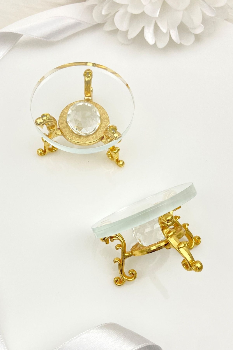 Cam Yüzük Yükselticisi, Lokumluk, Damat Kahvesi Sunumluk, Söz, Nişan Dekorasyonu Tepsisi Gold 2li