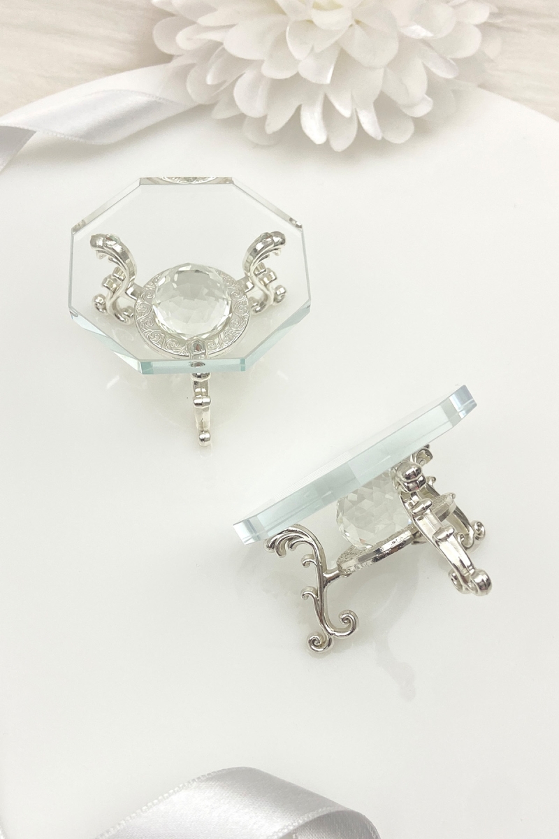 Cam Yüzük Yükselticisi, Lokumluk, Damat Kahvesi Sunumluk, Söz, Nişan Dekorasyonu Tepsisi Gümüş 2li