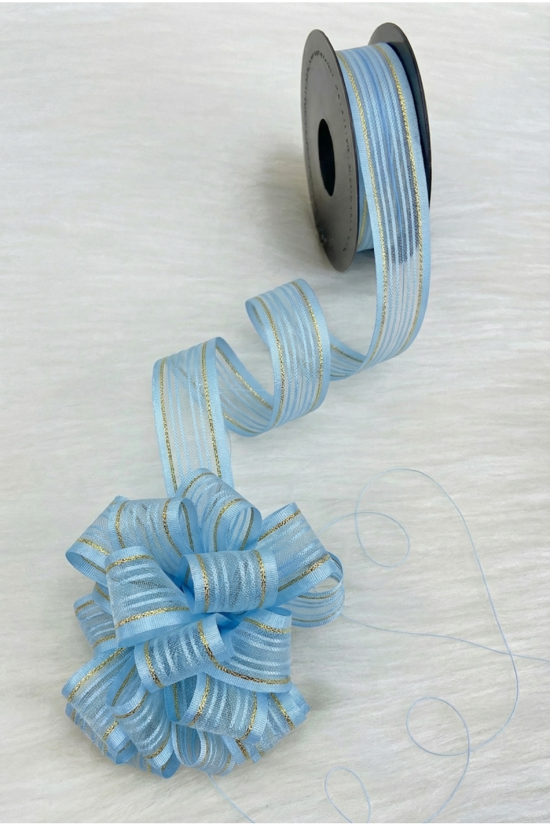 Çekmeli Şifon Kurdele Bebe Mavi Gold Sim 2,5cm 20mt, Gelin, Bohça, Çeyiz, Nişan, Hediye, Süsleme