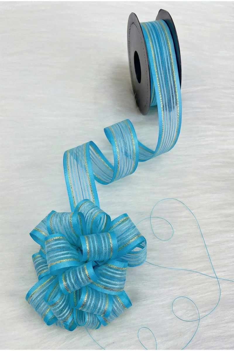 Çekmeli Şifon Kurdele Mavi Gold Sim 2,5cm 20mt, Gelin, Bohça, Çeyiz, Nişan, Hediye, Süsleme