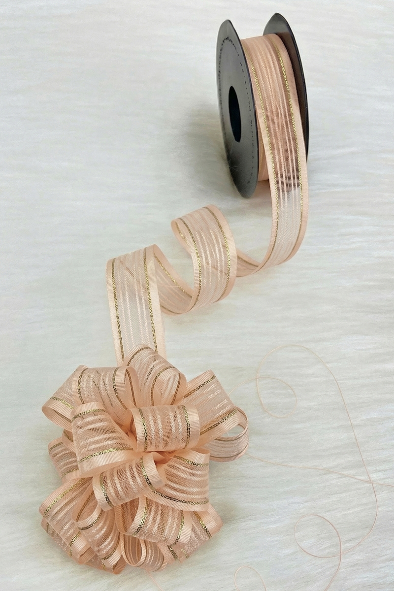 Çekmeli Şifon Kurdele Yavruağzı Gold Sim 2,5cm 20mt, Gelin Bohça Çeyiz Nişan Hediye Parti Süsleme