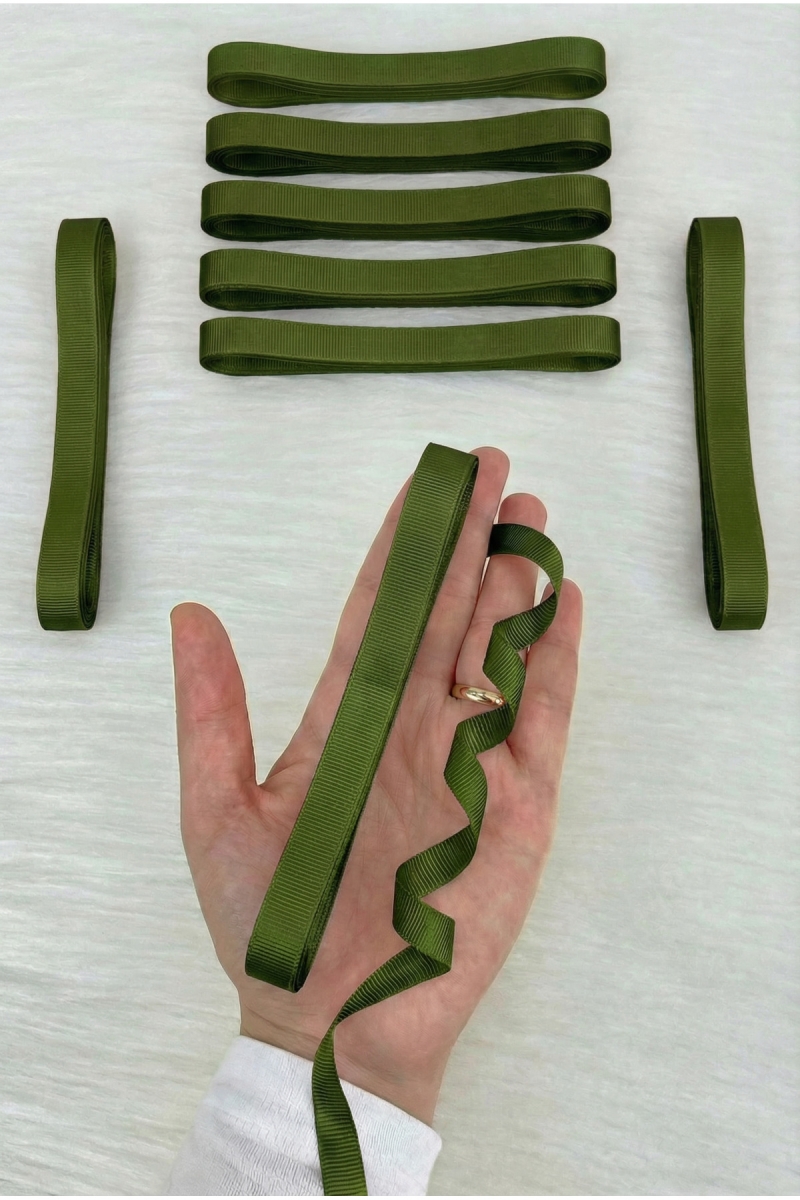 Çimen Yeşili Grogren Kurdele 1 Cm 10 Metre, Bohça Çeyiz Özel Gün Hediye Paketleme Süsleme Kurdelesi