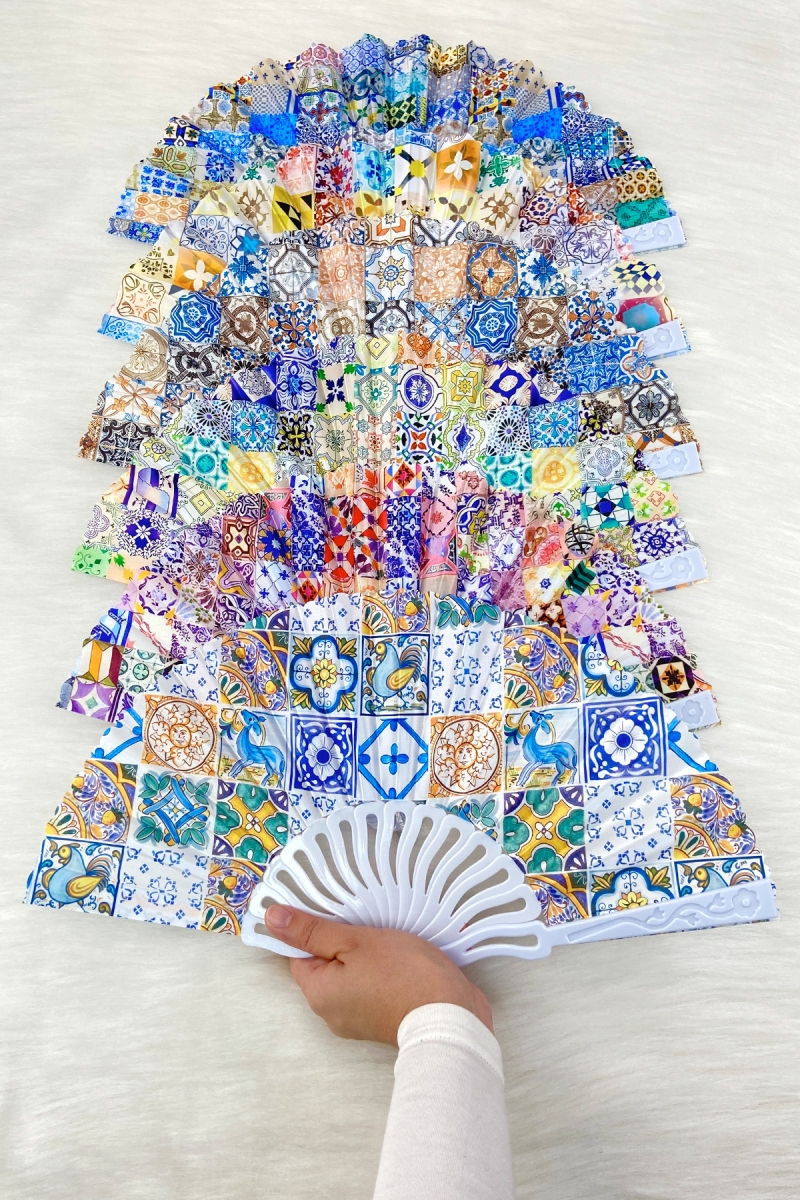 Çini Desenli Karışık Renk Gelin Nedime Yelpazesi, Bride Bekarlığa Veda Partisi Kına Hediye 6 Adet