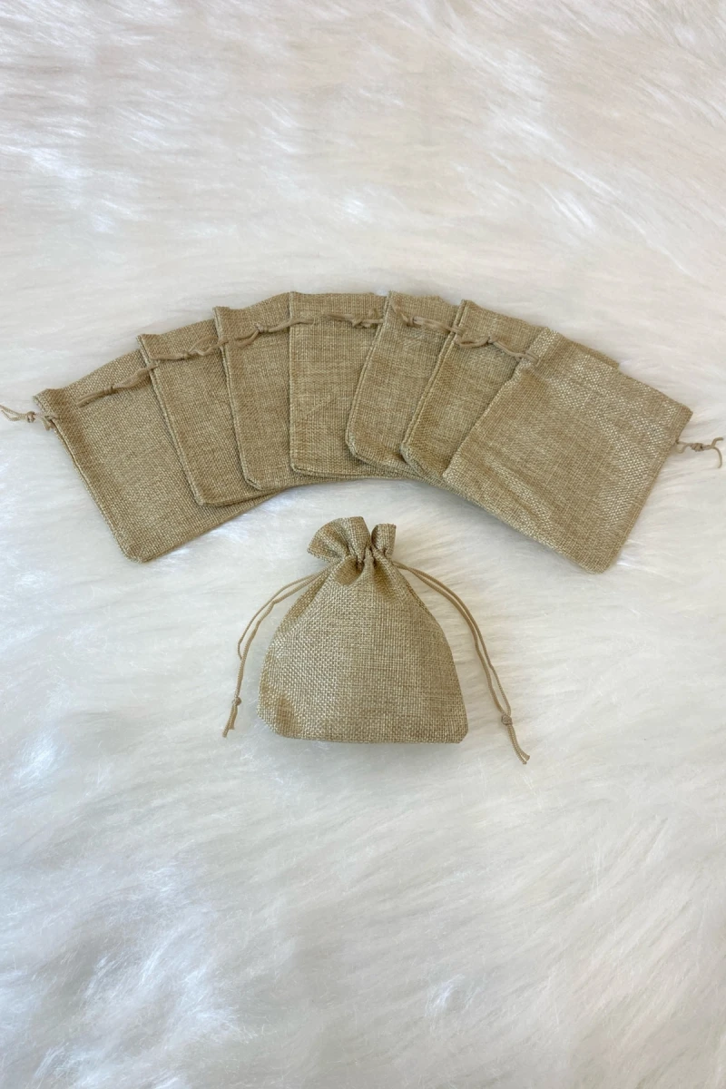Çuval Kese Jüt Hasır, Ölçü 12x15cm, Kına Çerez Altın Takı Hediye Bohça Kesesi, 50 Adet