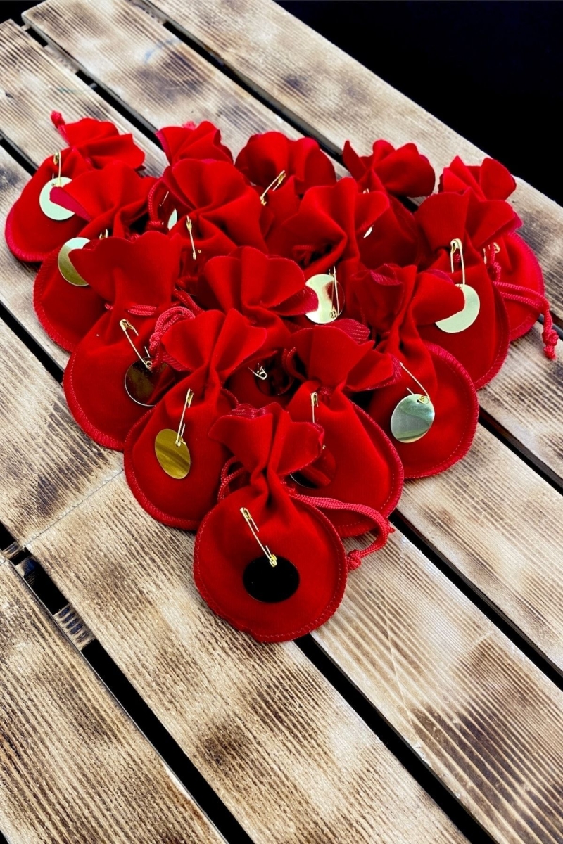 Düğün, Nişan, Nikah, Kına, Sünnet, Doğum, Mevlüt, Söz Hediyelik 20 Adet Kınalı Kırmızı Kese