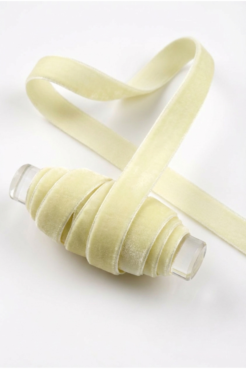 Ekru Kadife Kurdele 1cm 5mt, Gelin, Damat, Bohça, Nişan, Çeyiz, Nikah, Hediye, Şeker, Süsleme