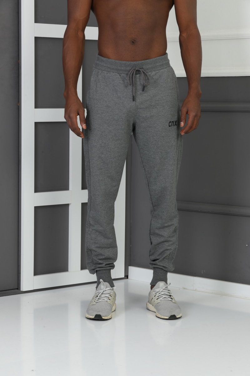 Erkek Antrasit Gizli Fermuarlı Lastikli Paça Pamuklu Spor Eşofman Altı