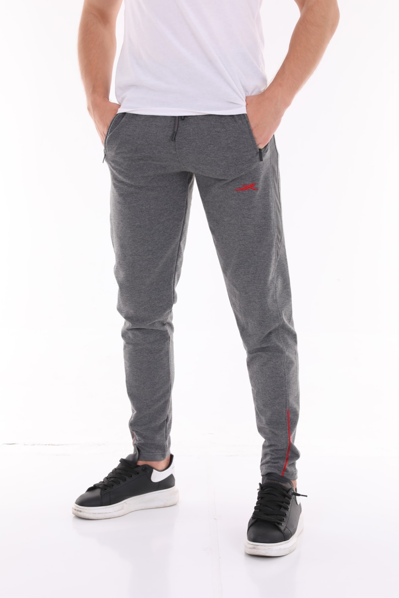 Erkek Antrasit Paça Detaylı Dar Paça Eşofman Altı