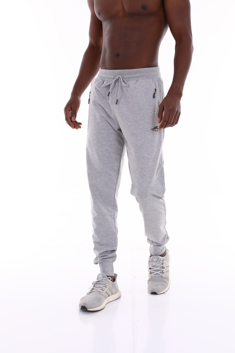 Erkek Gri Melanj Gizli Fermuarlı Pamuklu Spor Eşofman Altı