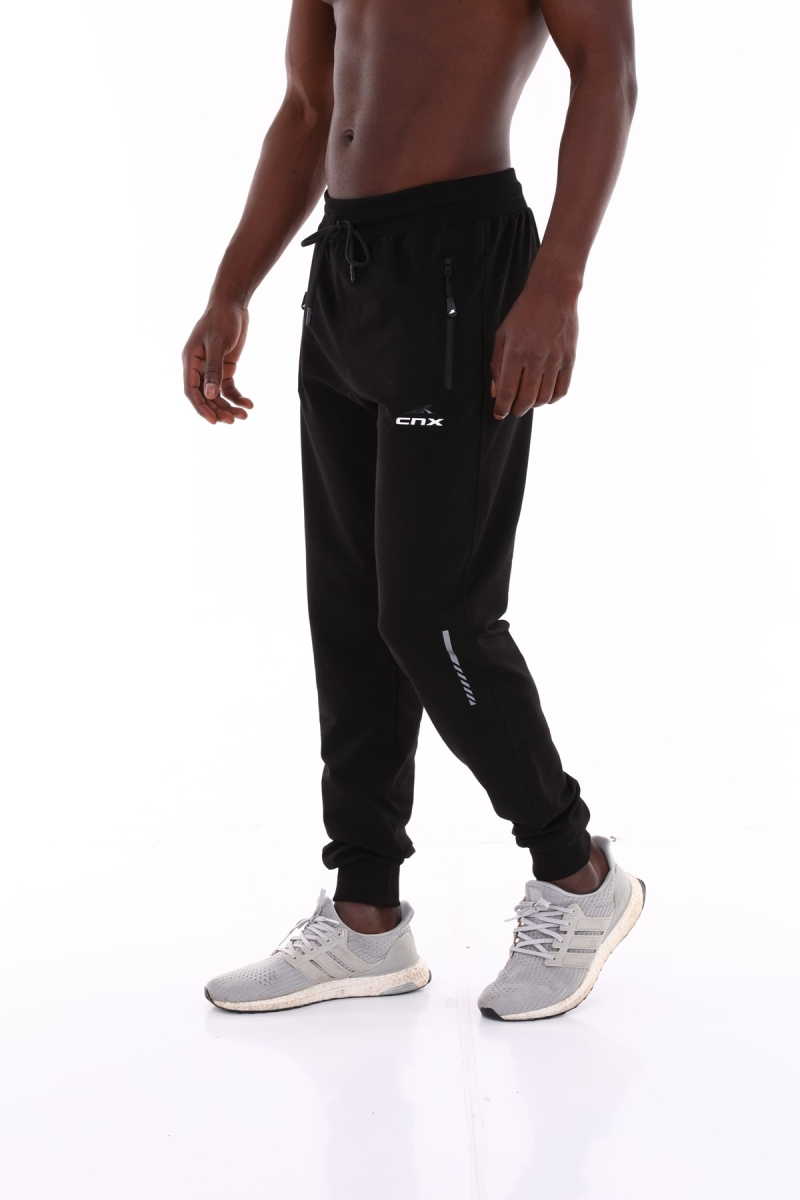 Erkek Siyah Yanı Şeritli Çift Cep Pamuklu Spor Eşofman Altı