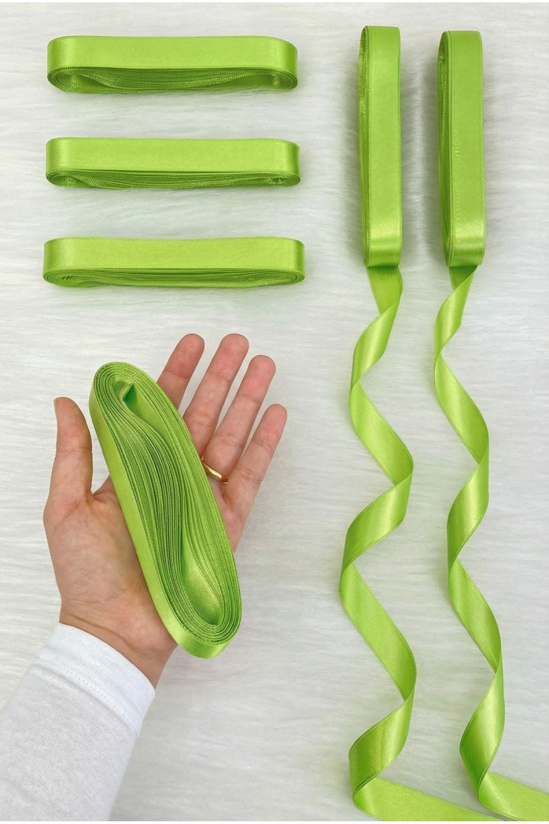 Fıstık Yeşili Saten Kurdele 2cm 10mt, Bohça Çeyiz Nikah Kına Sünnet Doğum Günü Parti Hediye Süsleme