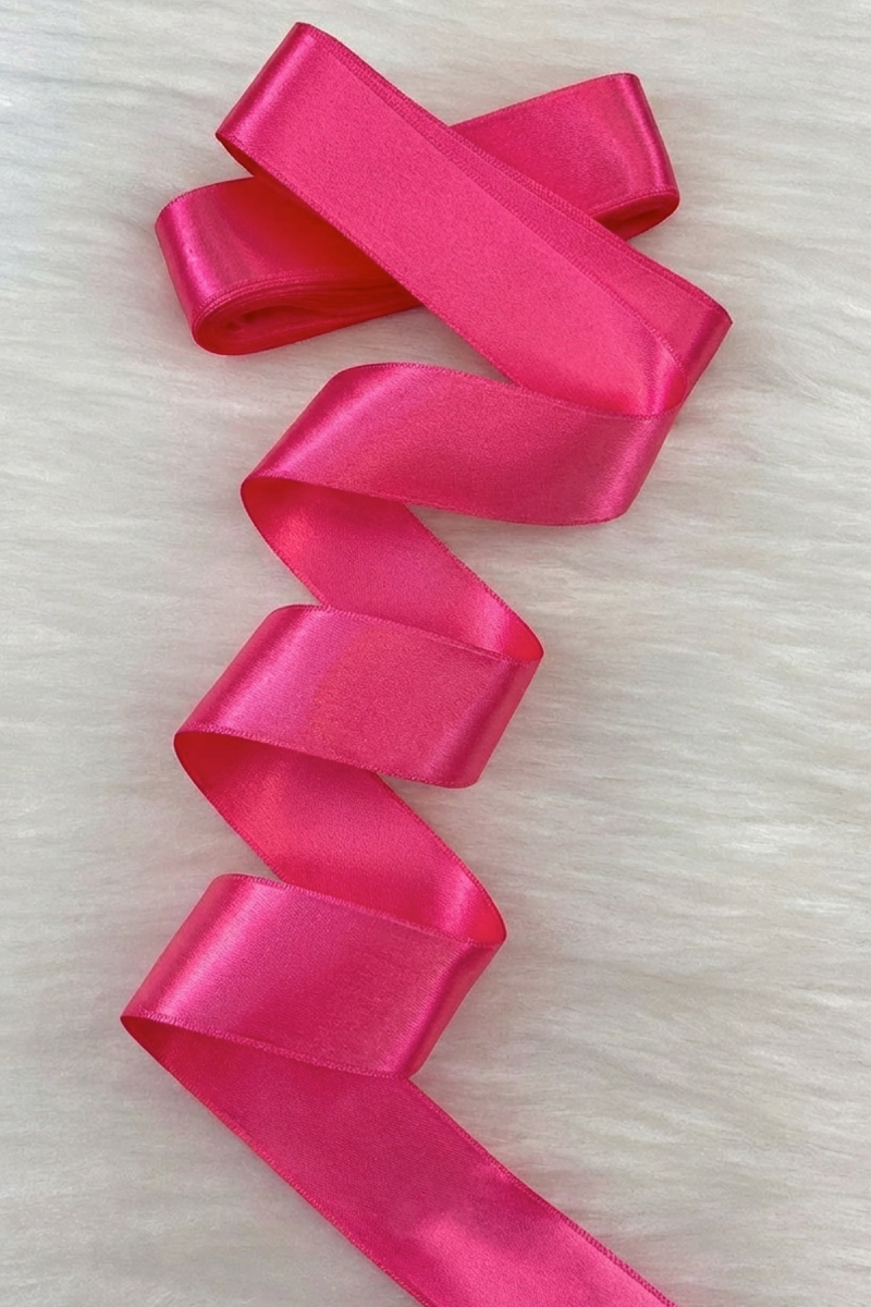 Fuşya Çift Taraflı Saten Kurdele, 4 Cm 10 Metre, Bohça Çeyiz Özel Gün Hediye Süsleme Kurdelesi