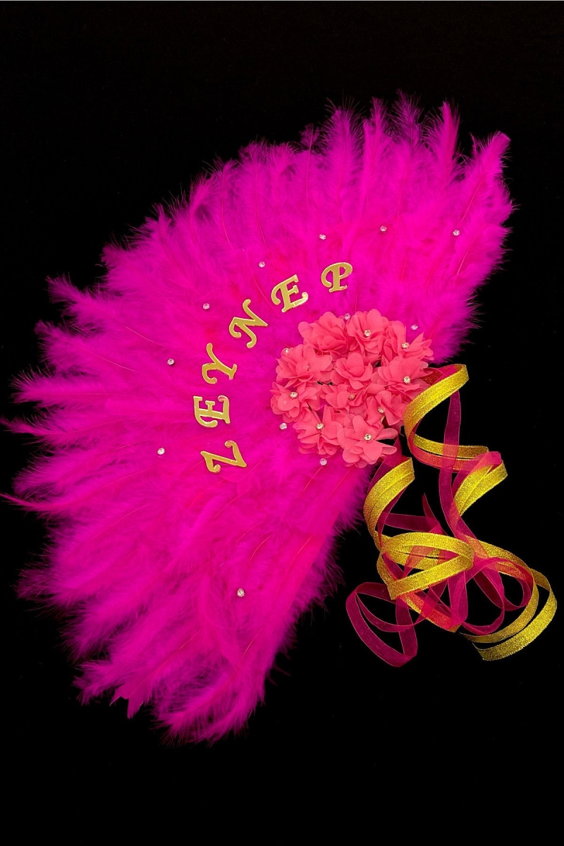 Fuşya Gelin Yelpazesi, Bekarlığa Veda Partisi, Bride To Be, Nedime, Kına Gecesi, Ahşap Tüylü