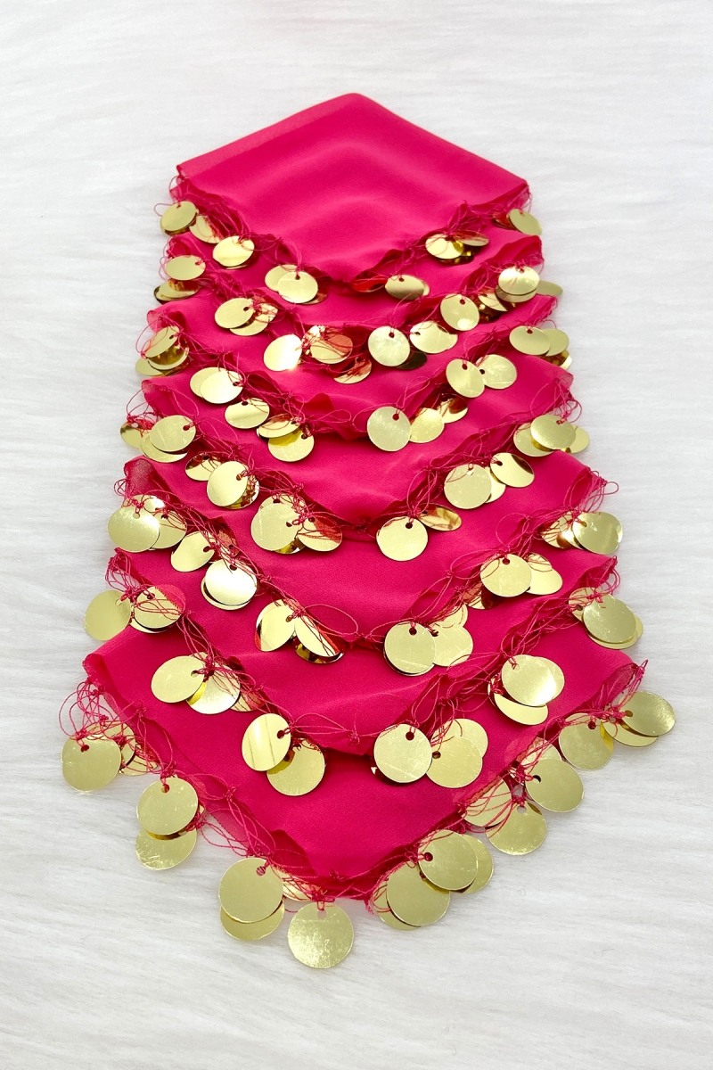 Fuşya Gold Şifon Halay Mendili 1 Adet, Gelin Damat Düğün Kına Sünnet Nişan Bride