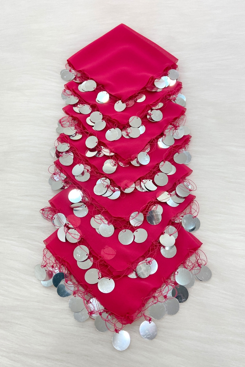 Fuşya Gümüş Şifon Halay Mendili 1 Adet, Gelin Damat Düğün Kına Sünnet Nişan Bride