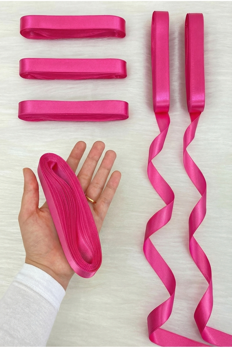 Fuşya Saten Kurdele 2 Cm 10 Metre, Bohça Çeyiz Nikah Kına Sünnet Söz Doğum Günü Parti Hediye Süsleme