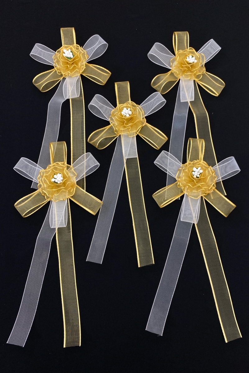 Gold Beyaz Bohça Süsü, Gelin Damat Çeyiz Düğün Nişan Söz Konvoy Gelin Arabası Sünnet Süsü 5 Adet