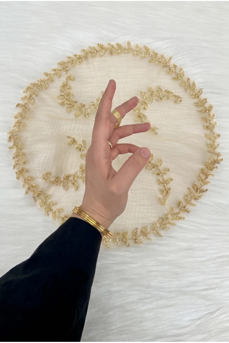 Gold Gelin Damat Mendili, Işıl Işıl Kristal Cam Boncuk Süslemeli, Kına Halay Düğün Nedime Sünnet Söz Nişan Bride Parti, 1 Adet