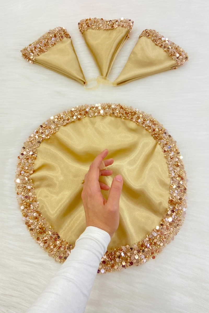 Gold Gelin Damat Mendili, Işıl Işıl Pul Detaylı Düğün Halay Nedime Söz Nişan Kına Sünnet Mendil